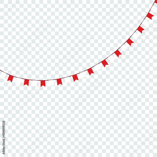 Festive flag garland vector illustration. Retro bunting in simple flat style, isolated on white background. Carnival, birthday, circus border decoration.