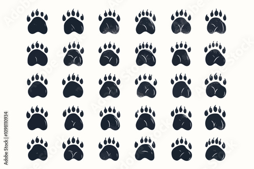 Whiskers & Paws Artistic Footprints, Grunge Icons, Symbols for Pet Enthusiasts Art & Illustration
