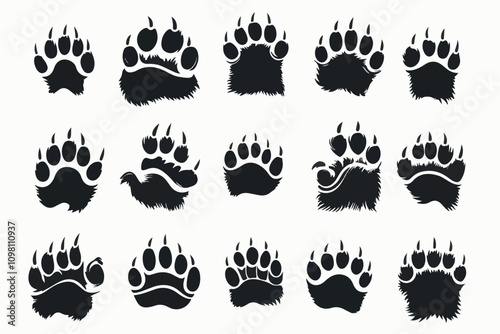 Whiskers & Paws Artistic Footprints, Grunge Icons, Symbols for Pet Enthusiasts Art & Illustration