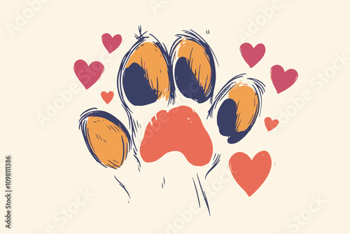 Whiskers & Paws Artistic Footprints, Grunge Icons, Symbols for Pet Enthusiasts Art & Illustration