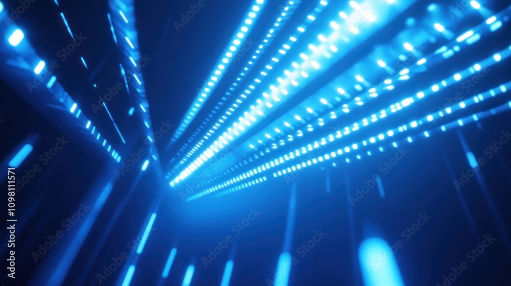 Obraz premium Abstract Blue Light Tunnel: A Digital Art Exploration of Speed, Technology, and Movement