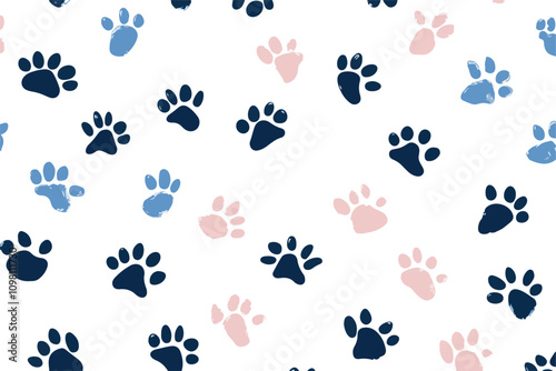 Whiskers & Paws Artistic Footprints, Grunge Icons, Symbols for Pet Enthusiasts Art & Illustration