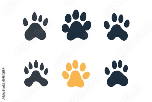 Whiskers & Paws Artistic Footprints, Grunge Icons, Symbols for Pet Enthusiasts Art & Illustration
