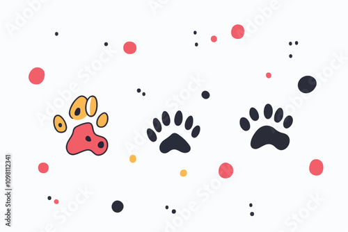 Whiskers & Paws Artistic Footprints, Grunge Icons, Symbols for Pet Enthusiasts Art & Illustration