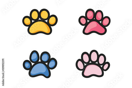Whiskers & Paws Artistic Footprints, Grunge Icons, Symbols for Pet Enthusiasts Art & Illustration