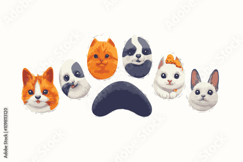 Whiskers & Paws Artistic Footprints, Grunge Icons, Symbols for Pet Enthusiasts Art & Illustration