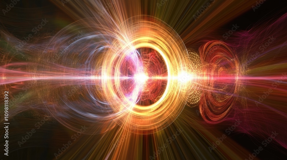 Obraz premium Glowing waveforms representing quantum science concepts