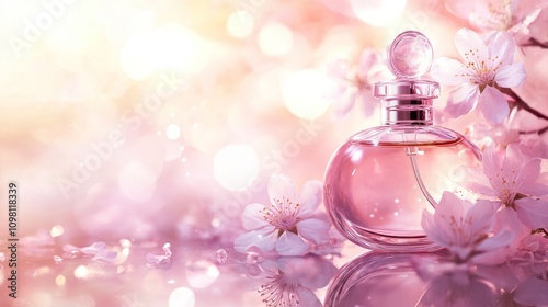 Pink Perfume Bottle Amidst Delicate Spring Blossoms