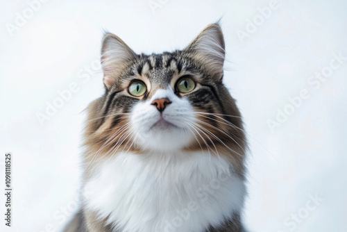 A beautiful cat in close-up. Cute cat on a white background. Pet. Animal care. Background with animals