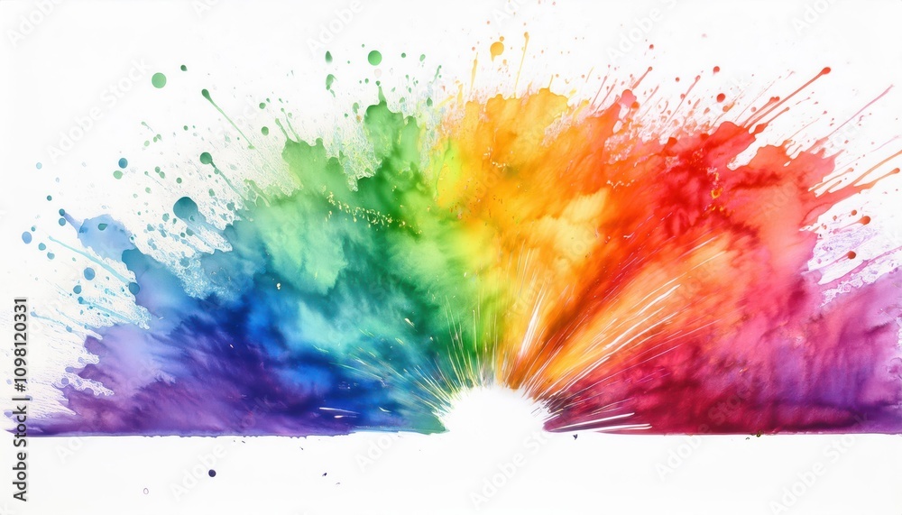 Fototapeta premium Explosive Spectrum of Creativity. Abstract Watercolor Splashes Capturing the Dynamic Burst of Vibrant Colors from Purple to Red, Perfect for Artistic Inspiration, Branding, or Modern Design Concepts