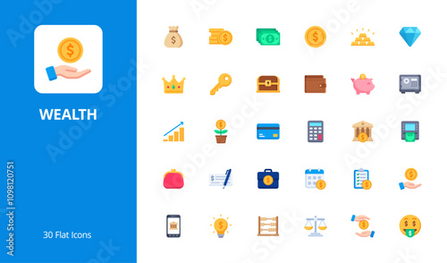 Wealth and finance icon set with flat style