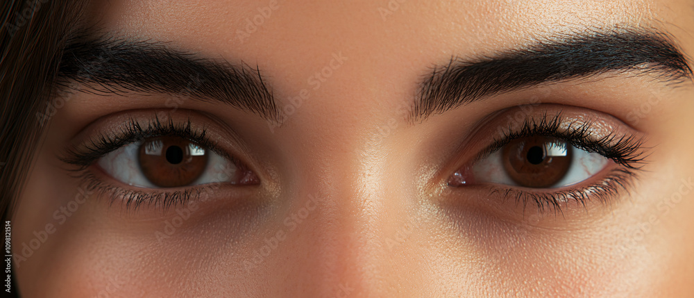 Fototapeta premium Closeup of Beautiful Brown Eyes with Defined Eyebrows