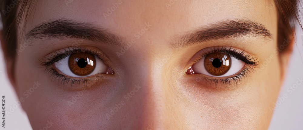 Naklejka premium Closeup of Stunning Brown Eyes, Captivating Gaze, Female Portrait