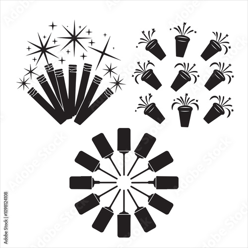 set of vector party poppers silhouette