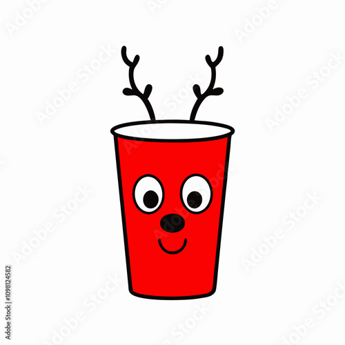 A coffee cup on reindeer face vector illustration on white background.