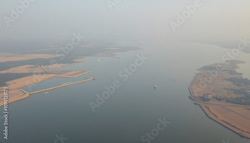 The estuarine basin of the Ganges River has a large number of boat barriers isolated highlighted by white, png photo