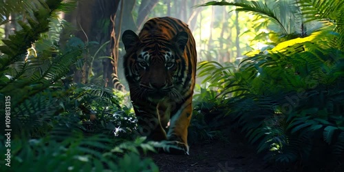 Elegant tiger prowling through the jungle, 4K Video