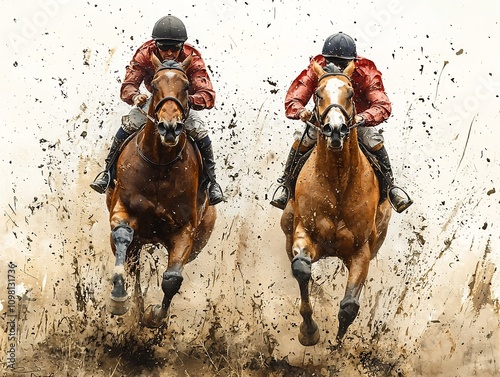 Fierce Competition in Horse Racing as Two Thoroughbreds Gallop Towards the Finish Line
