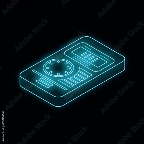 Glowing neon line voice recorder icon isolated on black background 4k ultra hd