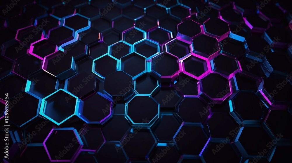 Fototapeta premium Futuristic Abstract Design with Glossy Hexagonal Shapes and Neon Glow