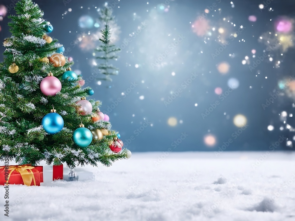 Obraz premium Decorated Christmas tree with space for text.