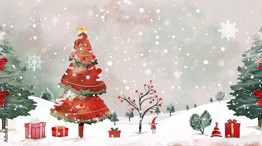 Obraz premium Hand-Painted Christmas Background: A Delightful Winter Tale