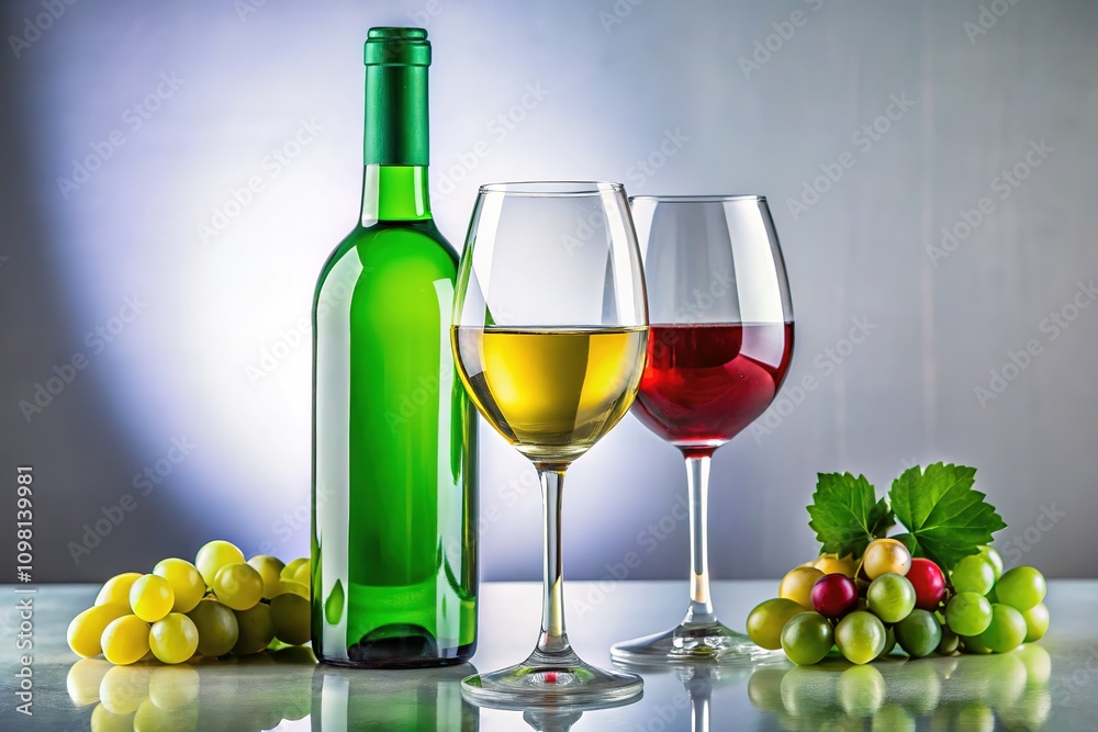 Obraz premium White wine cheers, red & green bottle style.