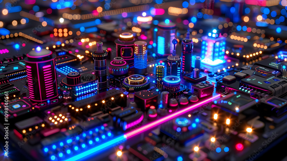 Obraz premium Cyberpunk Cityscape 3D Illustration