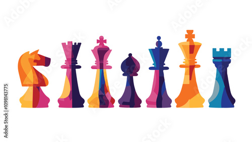Chess Icons Game Portraits and Intellect in Action Figurines for intellectual game, colorful chess icons Art & Illustration