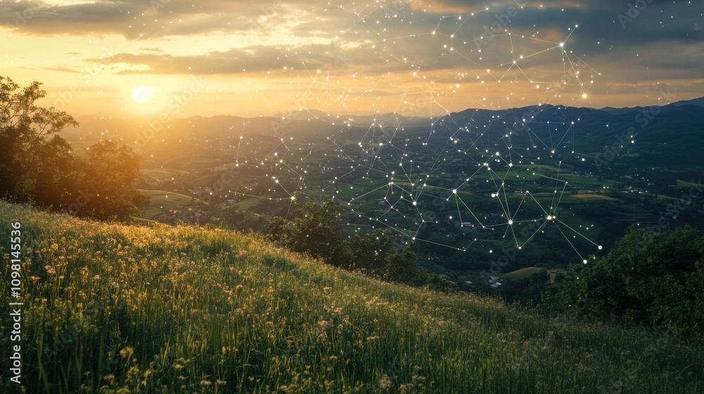 Obraz premium Sunset over rolling hills landscape