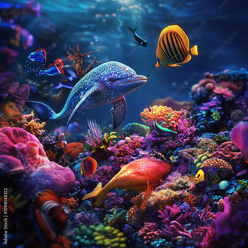 Obraz premium 3d rendered photos of Colors of the ocean and The Best Sea Animals and best creature of sea