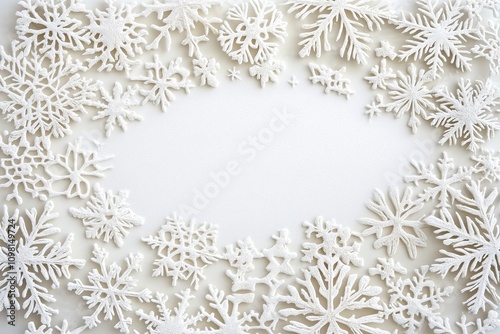 Modern Christmas Border with Frosted Glass Snowflakes for Greetings, Banners, and Advertisement Designs