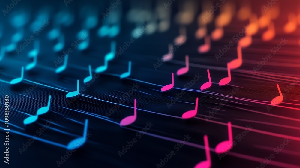 Obraz premium Music Notes Merging into Rhythmic Waveform 3D