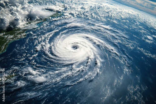 Obraz na płótnie Satellite image reveals the evolution of hurricane over the atlantic, highlighting swirling clouds and intense weather events w salonie