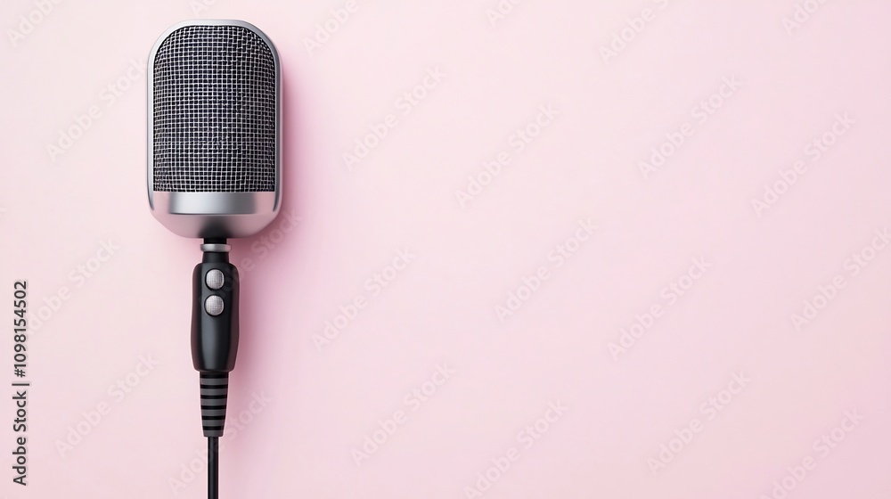 Fototapeta premium Minimal Profile Speaking into a Microphone with Balanced Sound Waves