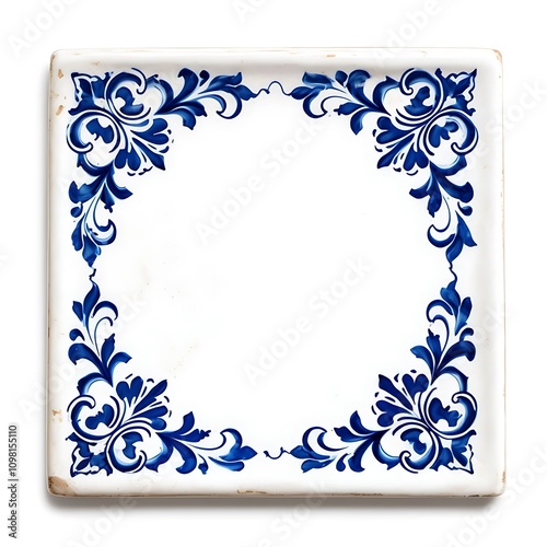 Traditional Dutch Delft Design Tile with Floral Motifs Mockup