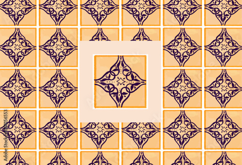 Persian folk pattern. Geometric brown seamless pattern. Decorative glazed square tiles.