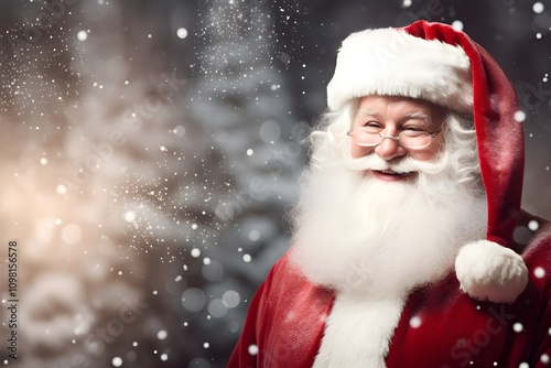 Obraz na płótnie Jolly Santa Claus surrounded by a Sparkling Background that captures the essence of the Holidays w salonie