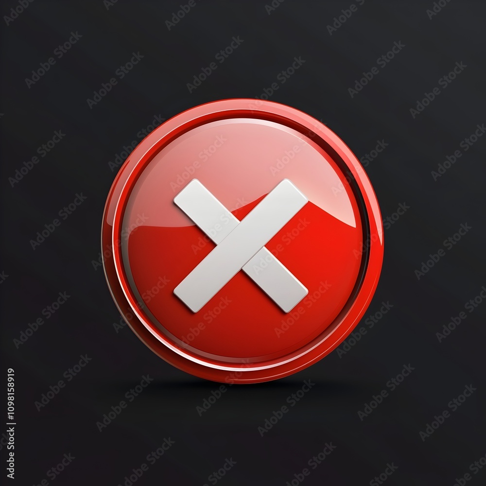 Fototapeta premium Glossy Red Circle with White Cross Icon