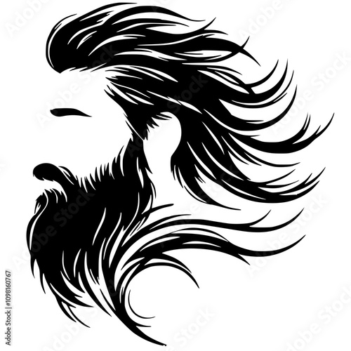 Sketch of long hair and beard for men