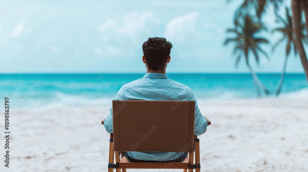 Fototapeta premium Person relaxing on the beach by the ocean.