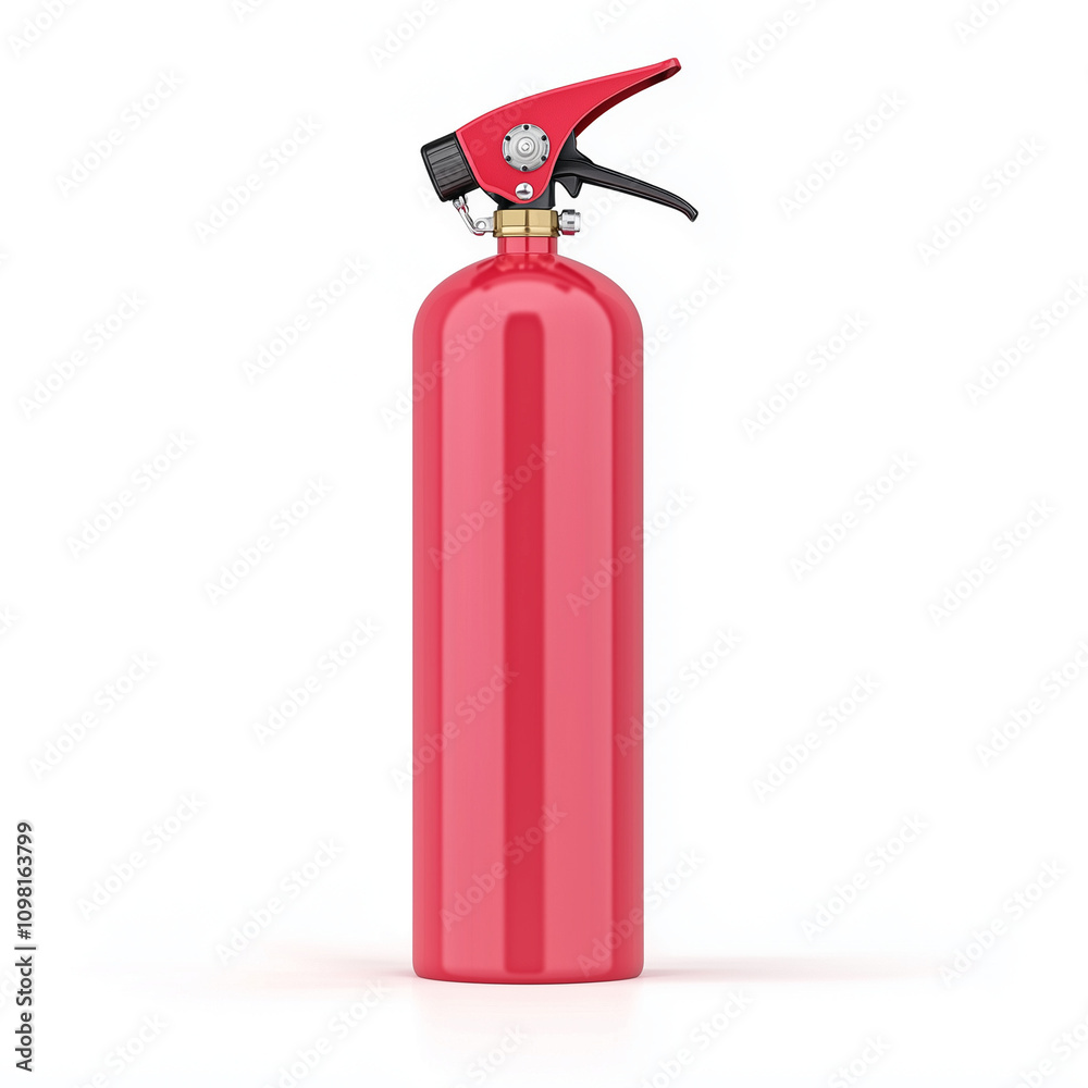 Obraz premium Red fire extinguisher safety equipment for firefighting bright red metal isolated on white background