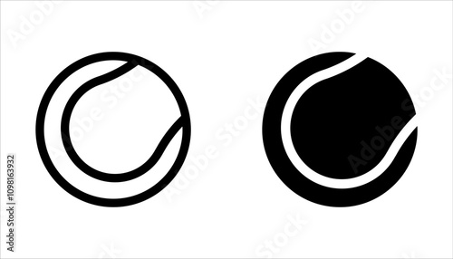 Tennis icon set. Tennis balls and tennis racket. Concept of sports, recreation, entertainment and competition.