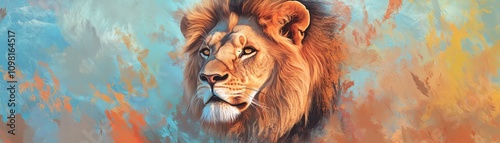 Majestic lion portrait in vibrant, abstract colors.  Perfect for nature, wildlife, or art projects. photo