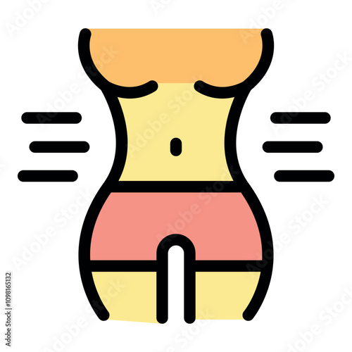 Woman showing weight loss progress with arrows representing shrinking waistline