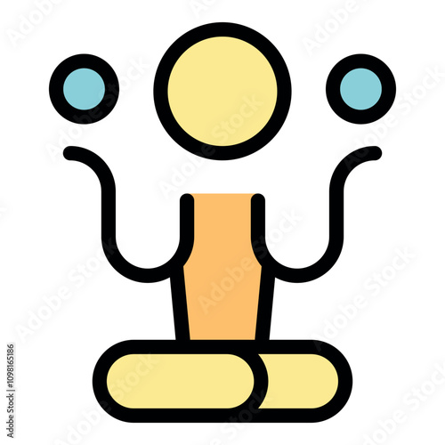 Cartoon person juggling and meditating in lotus position, promoting mindfulness and multitasking skills