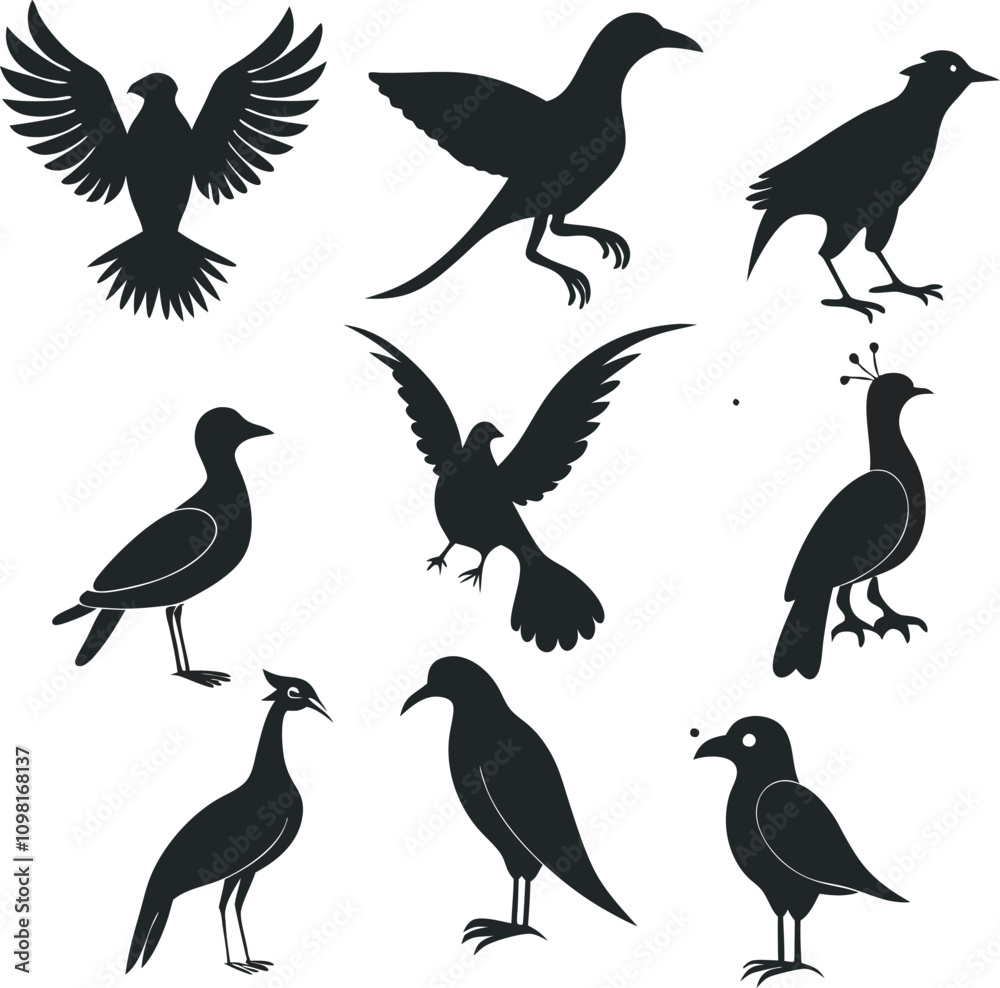Fototapeta premium set of bird silhouette vector the birds linocut