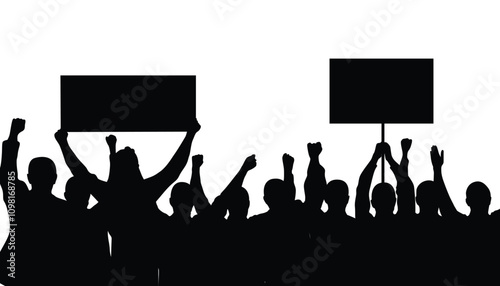 Silhouettes of Protesters Crowd Isolated on White. People and social events concept vector art