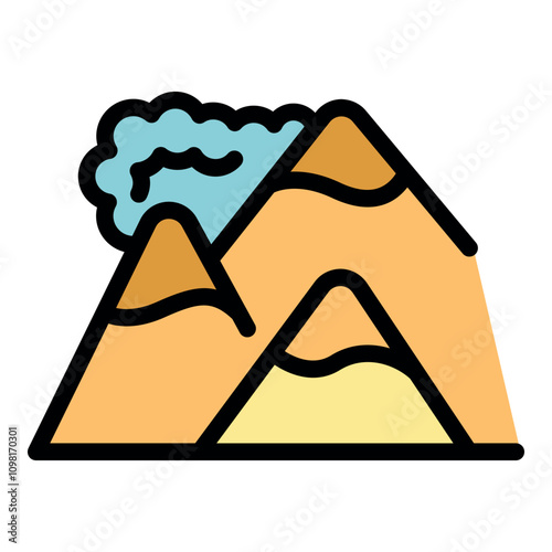 Stylized illustration of mountain peaks partially covered by clouds, evoking a sense of tranquility and the beauty of nature