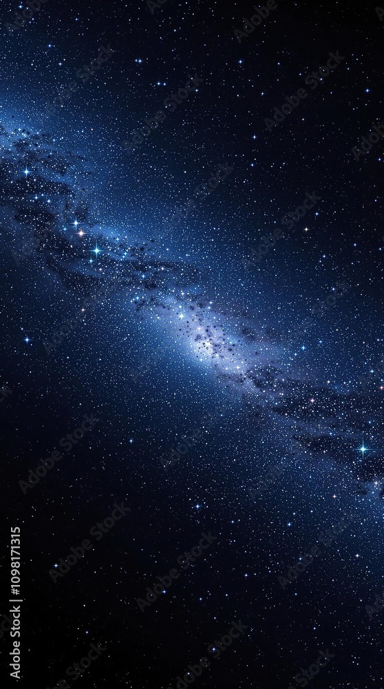 Fototapeta premium Vast galaxy cluster in a dark blue starry night sky, universe, stargazing